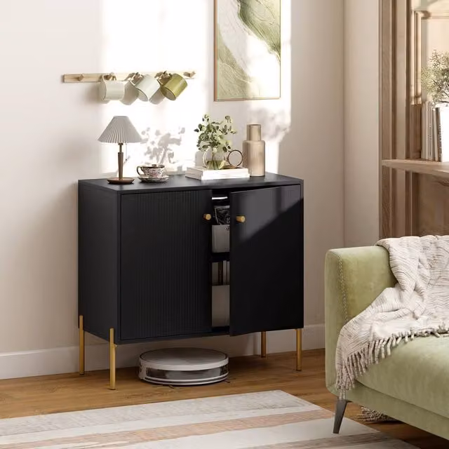 HOMCOM Modern Sideboard Buffet Cabinet with Fluted Doors in Black Matt