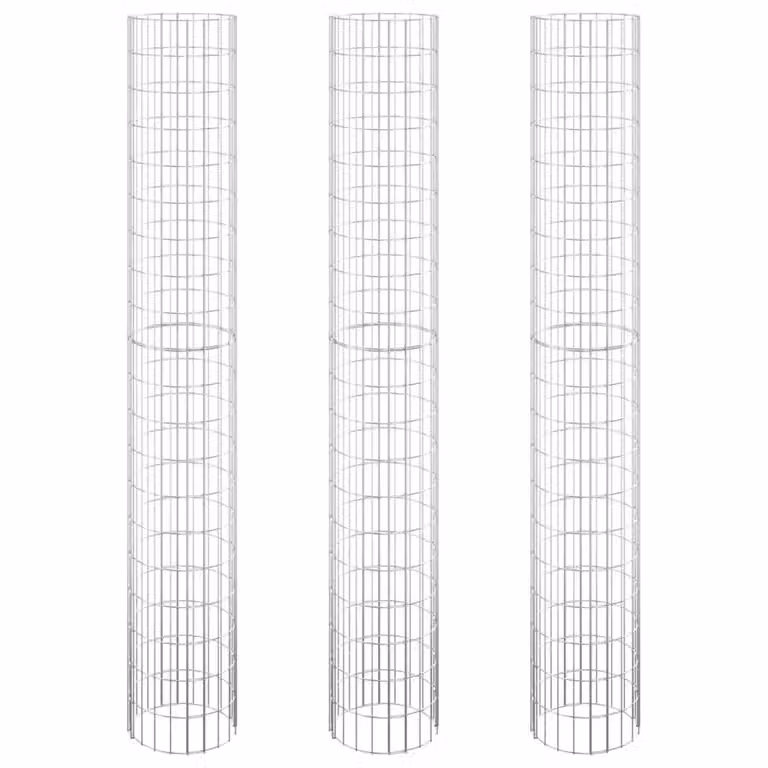 Berkfield Home Circular Gabion Raised Beds, 3 Piece Set, Galvanised Steel, Silver, Diameter: 30 cm, Height: 200 cm