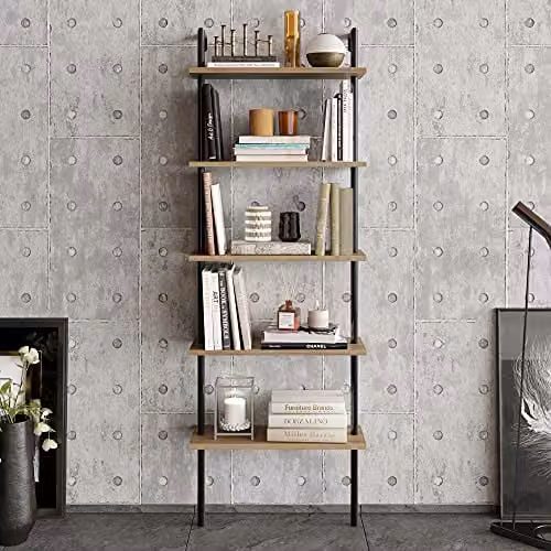 DECOROTIKA Paula 5-Tier Wall Mounted Modern Bookshelf in Black and Brown – 1