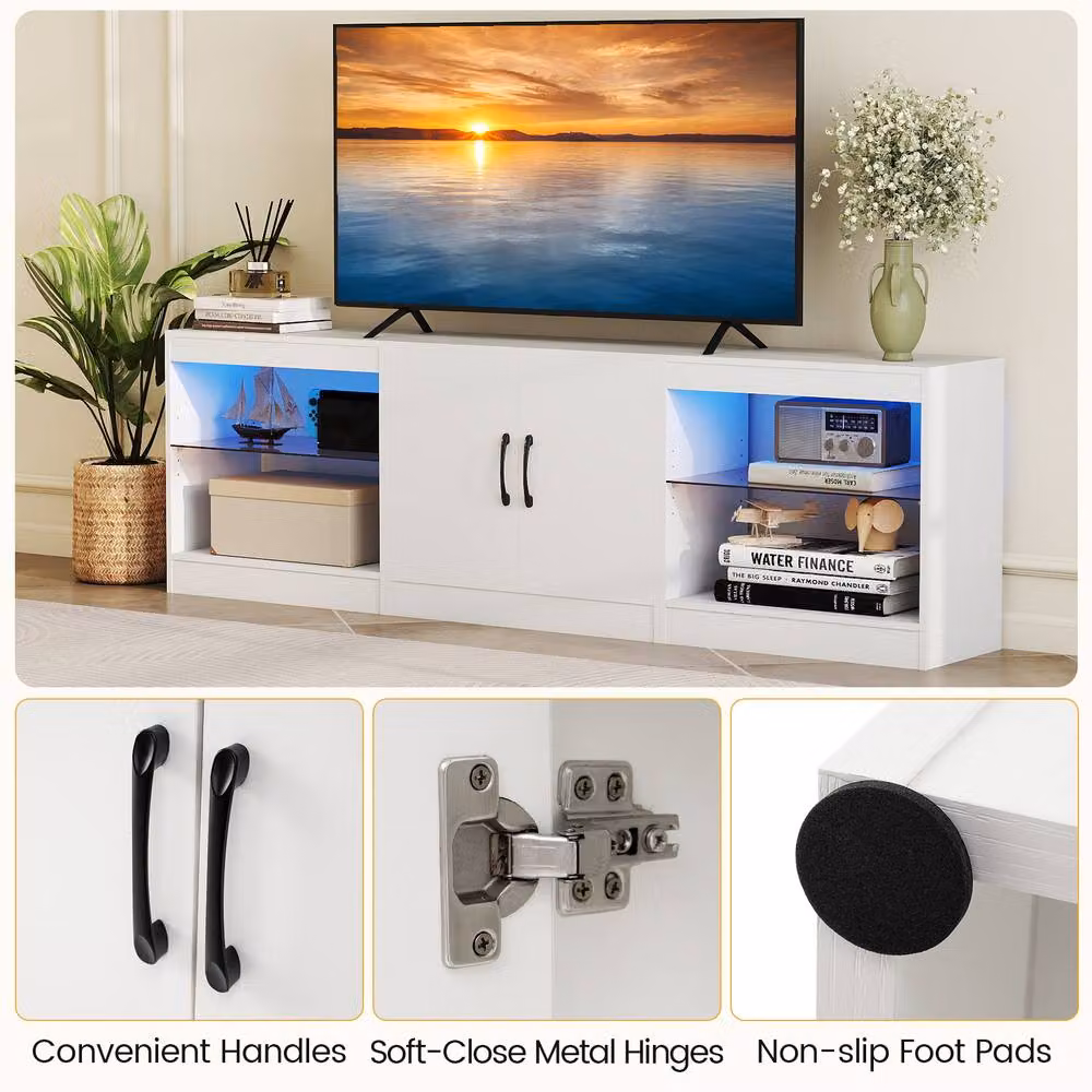 Gymax White Media Console TV Stand for up to 85 inch TVs – 3