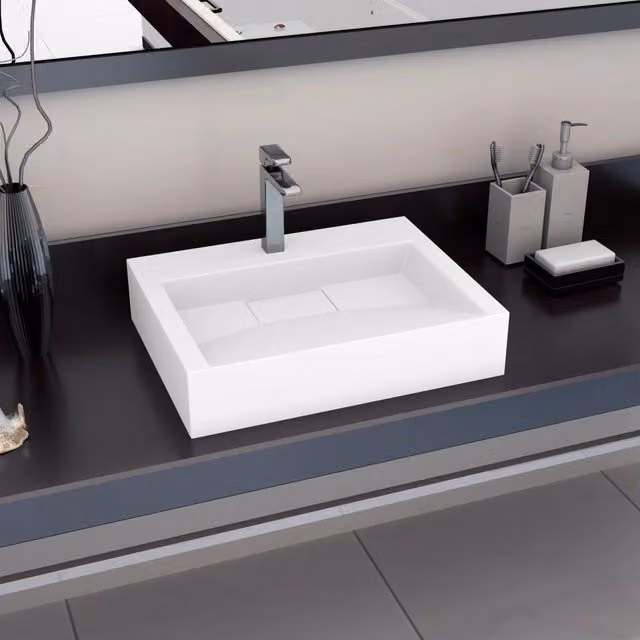 Berkfield Home White Mineral Cast Rectangular Wall Hung Wash Basin W: 60 cm, D: 38 cm, H: 11 cm
