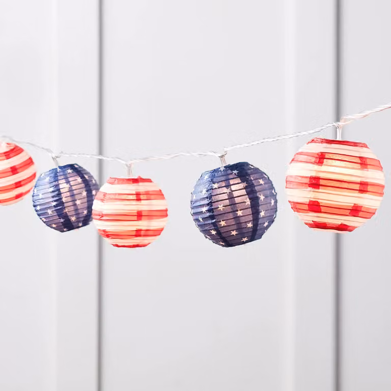 Multicolour 4th July Paper Lantern String Lights with Warm White LED Lampions