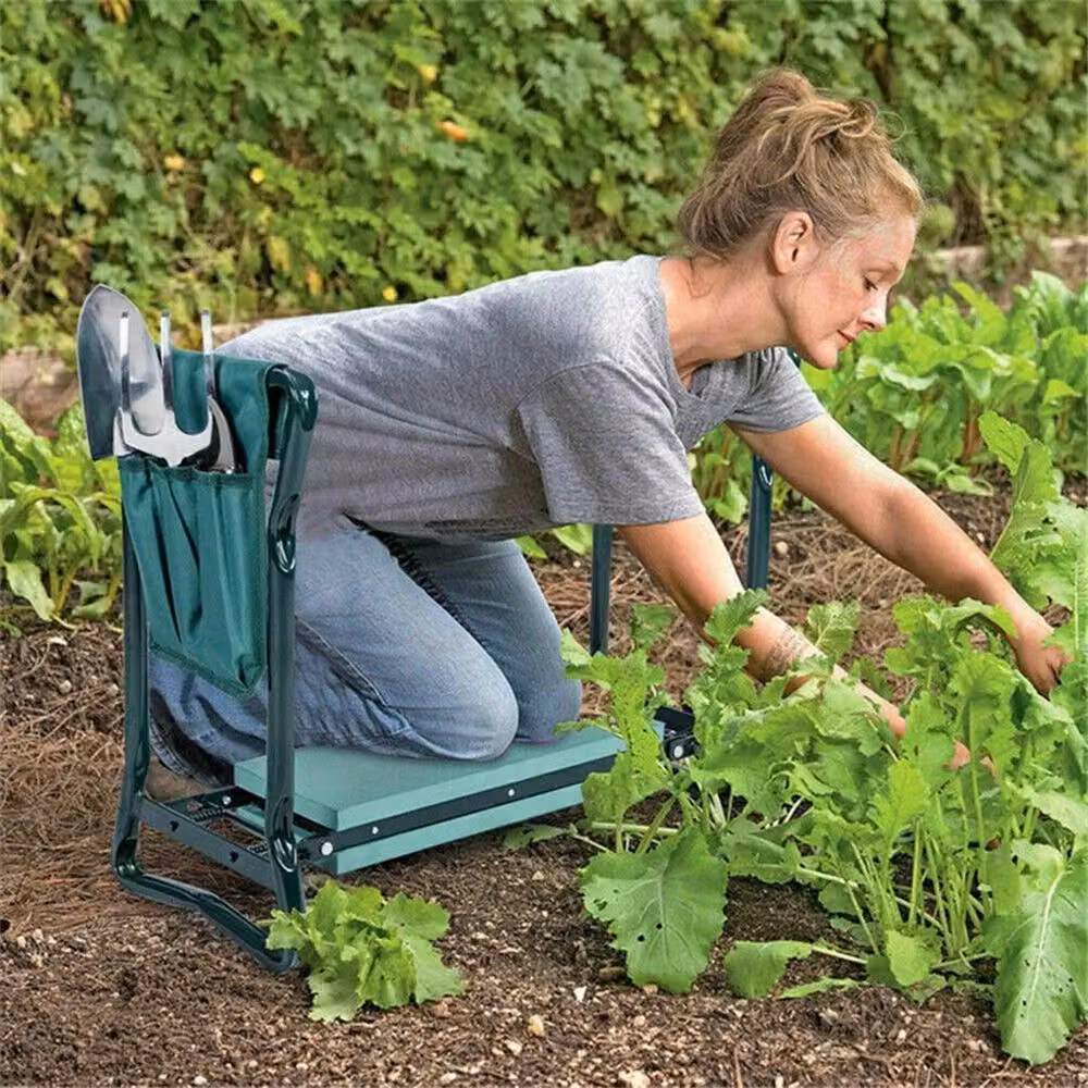 KORVIXA 3-in-1 Garden Kneeler Seat and Tool Holder, Green, W: 40 cm, H: 60 cm – 3