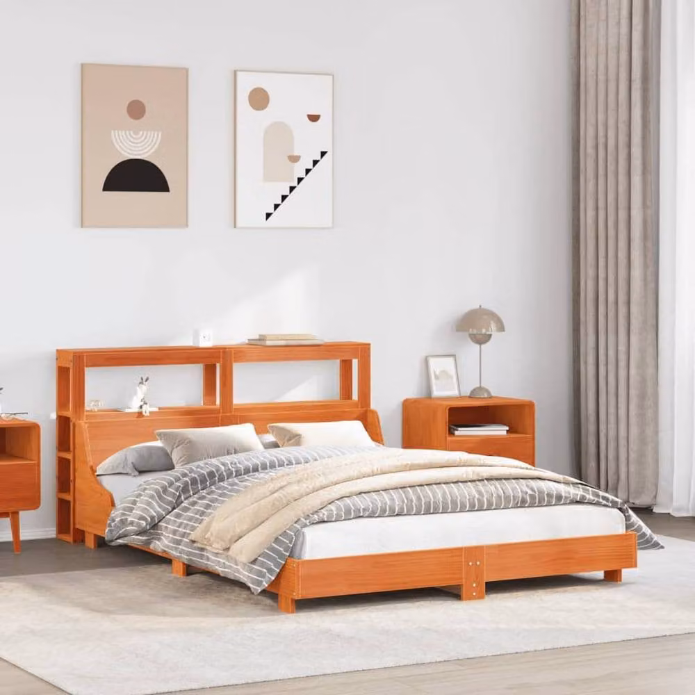 Berkfield Home King Size Solid Wood Pine Bed Frame in Waxed Brown, W/D/H: 150 x 200 cm – 1