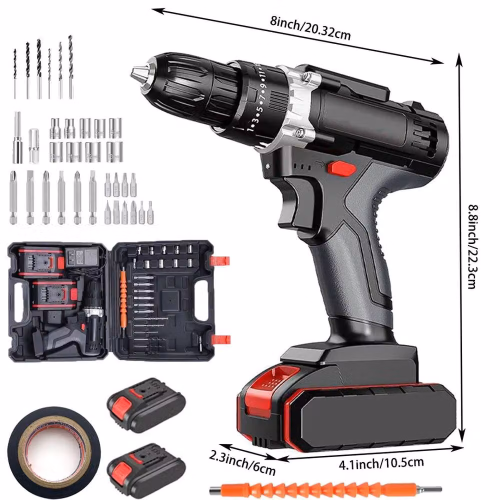 Kelvenix 48V Cordless Hammer Drill and Electric Impact Driver Set in Black – 2