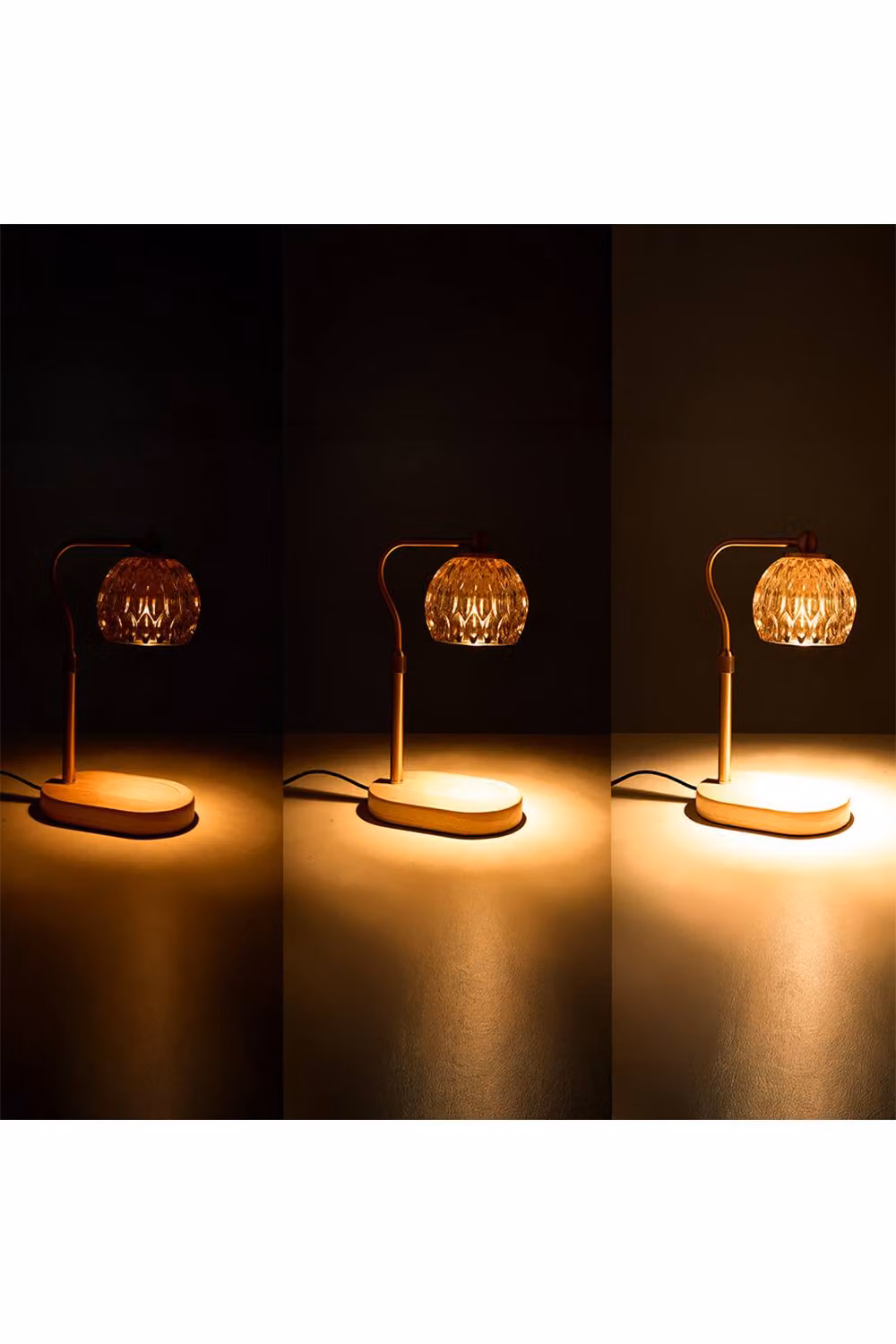 Living and Home Dimmable Candle Warmer Lamp with Timer in Gold and Transparent Glass – 3