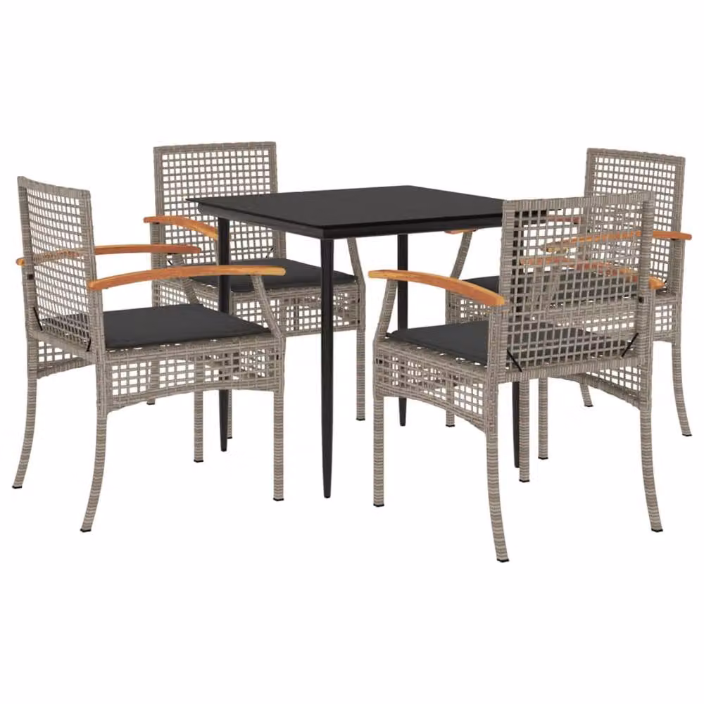 Berkfield Home Beautiful 5 Piece Grey Poly Rattan Garden Dining Set with Cushions – 2