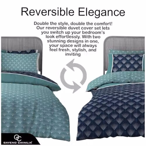 GC GAVENO CAVAILIA Kaya Reversible Geometric Duvet Cover and Linen Set, Blue and Multicolour, W/D/H: 230 x 220 cm – 3