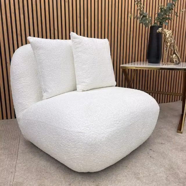 Stratus Interiors Modern Miami White Bouclé Swivel Lounge Accent Chair – 1