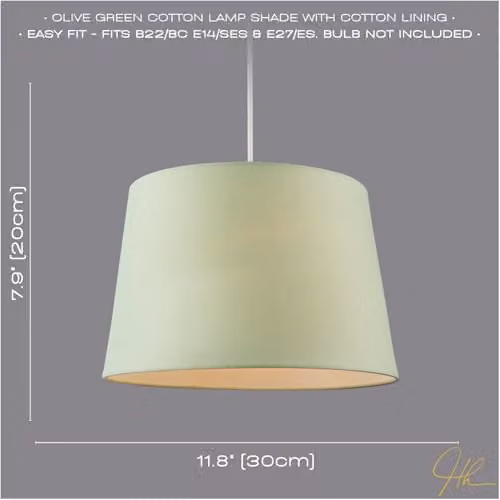 Happy Homewares Modern Green Cotton Fabric Cylinder Drum Lampshade with White Inner Lining, W/D/H: 30 x 30 x 20 cm – 2