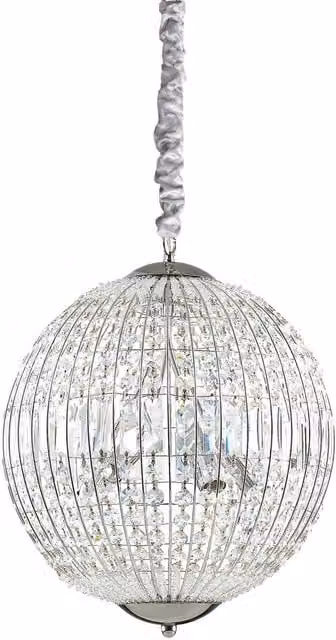 Ideal Lux Luxor 6 Light Crystal Ceiling Pendant in Chrome and Grey