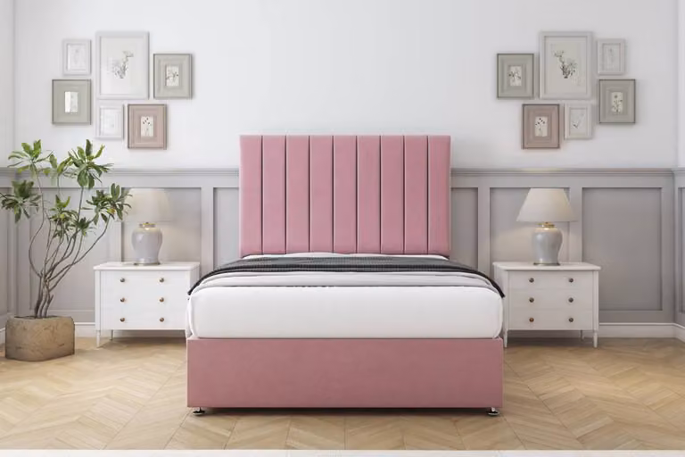 Sloomy Kansas Plush Small Double Divan Set with 26 inch Headboard in Pink