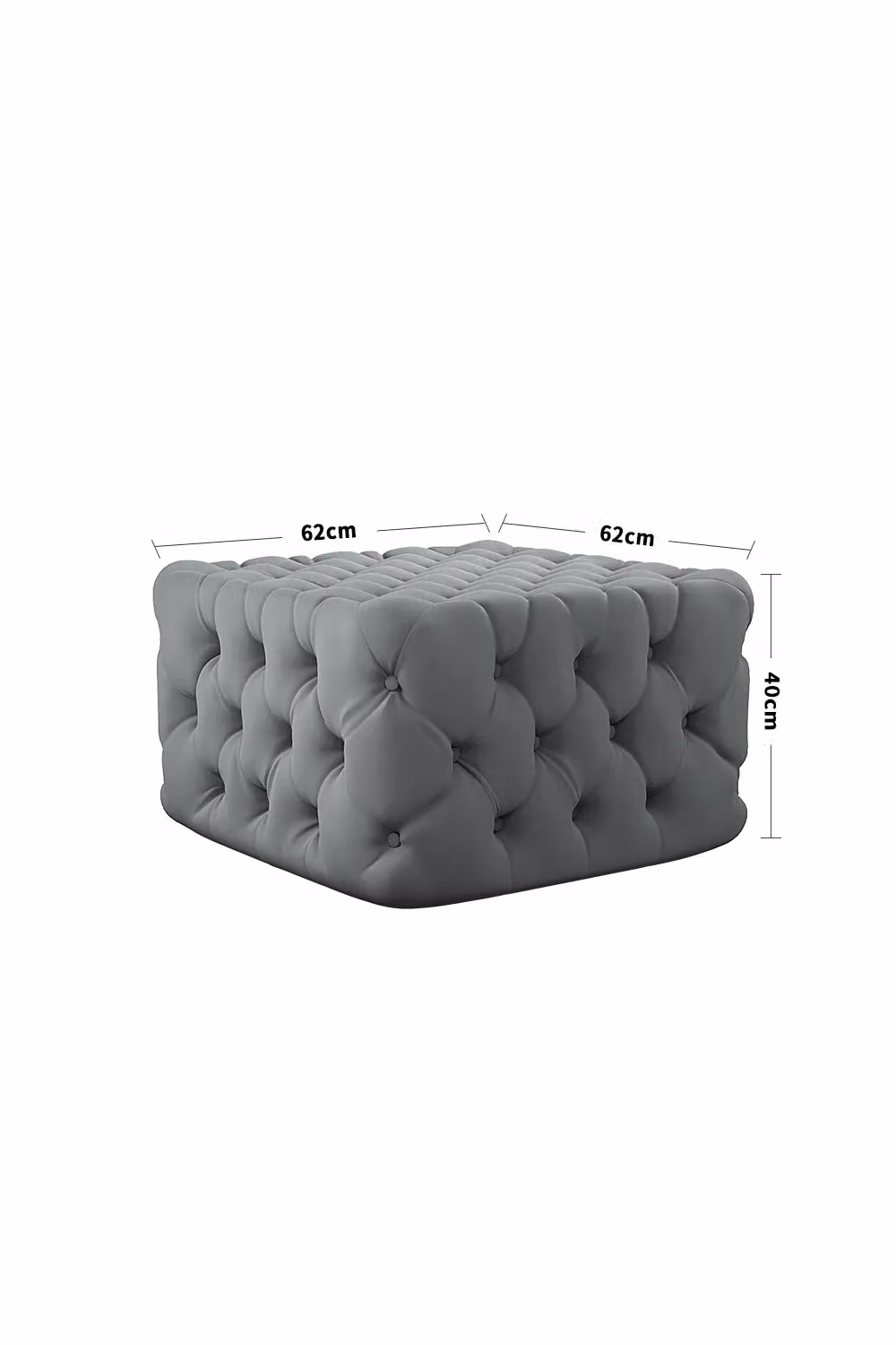 Living and Home Grey Velvet Buttoned Tufted Square Footstool Coffee Table, Width: 62 cm – 3