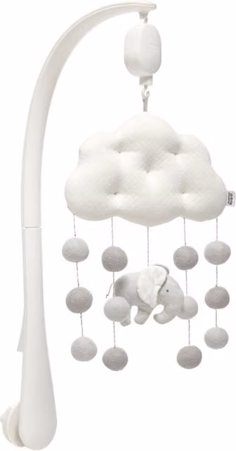Mamas & Papas Welcome to the World Musical Hanging Mobile in Grey and White with Animal and Cloud Textile Decorations
