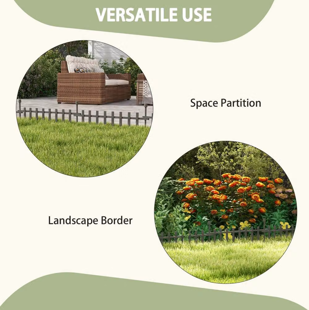 STILVORA 4 Piece Grey Wood Garden Fence Set with Connecting Anchors – 4
