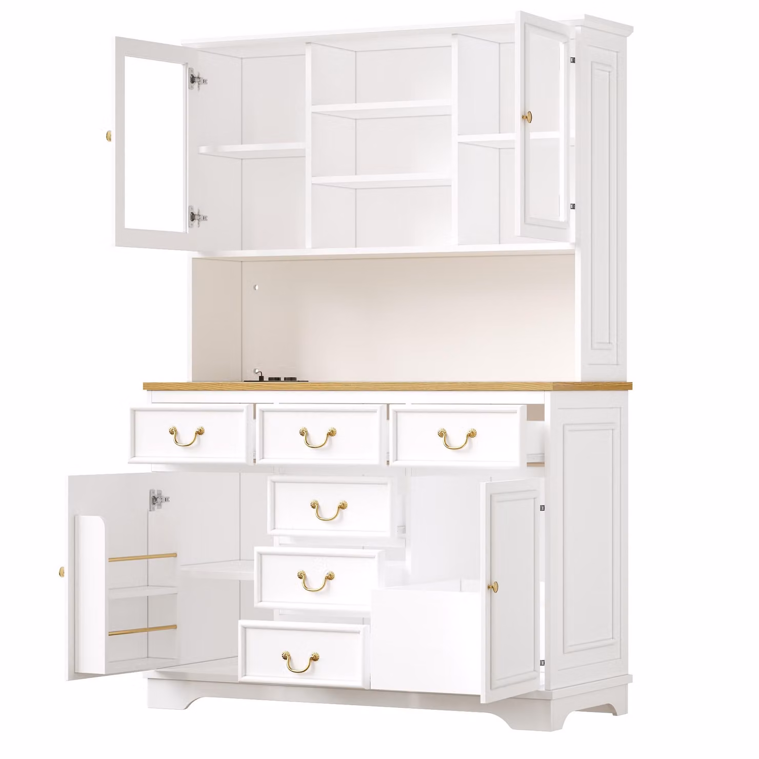 Aosom UK White Tall Kitchen Cabinet with Glass Doors and Integrated Lighting, W: 118 cm, D: 39.5 cm, H: 180 cm – 2