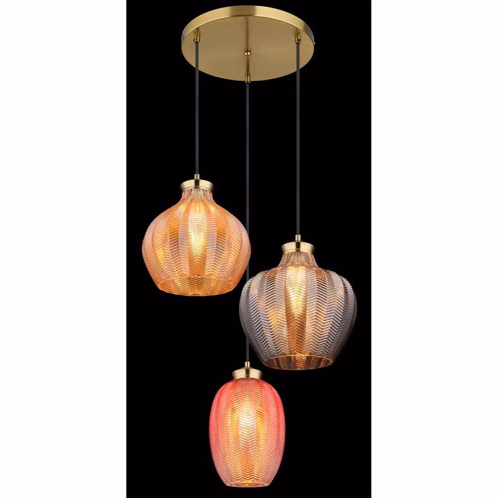 Netlighting Jessica Cluster Pendant Light in Gold/Brass with Matt Glass Shades, 3x E27, Height Adjustable – 2