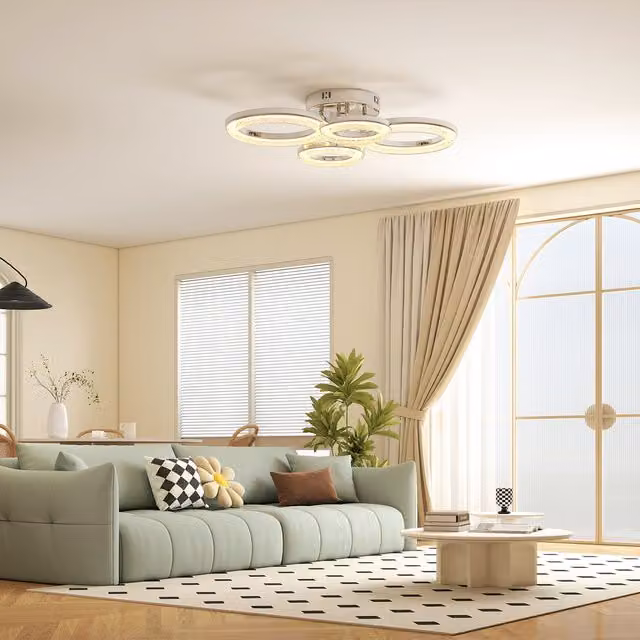 HOMCOM Modern 4-Ring LED Ceiling Light in Silver