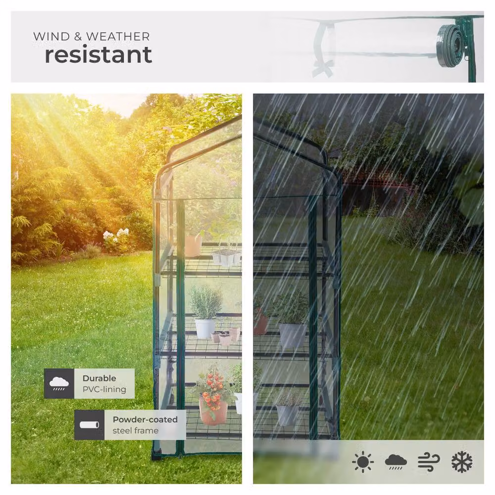 tectake Greenhouse with Wheels, 3 Shelves and Transparent Tarpaulin Cover, W/D/H: 69 x 49 x 133 cm – 5