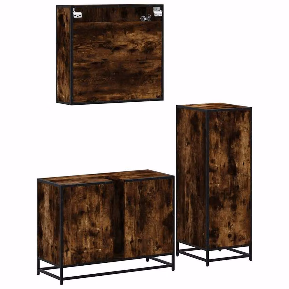 Berkfield Home 3 Piece Industrial Bathroom Furniture Set in Smoked Oak Brown – 4