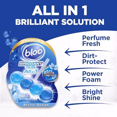 Bloo Brilliant Gel All in 1 Toilet Rim Block Cleaner, Arctic Ocean Fresh Scent, Blue and White – 2