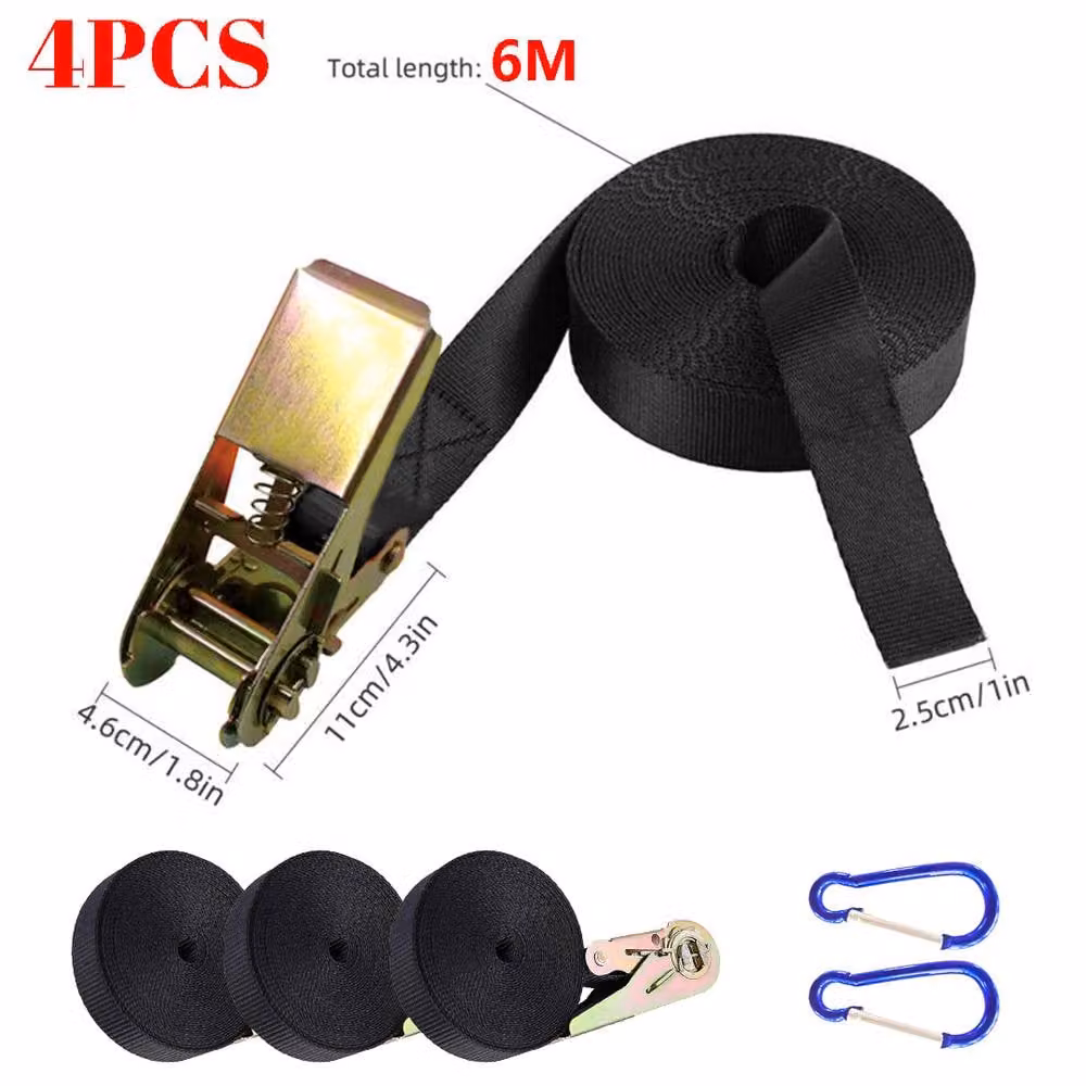 SPETLEK 4-Pack Heavy-Duty Zinc Ratchet Tie-Down Straps, Black, Length: 6 m, Width: 25 mm – 2