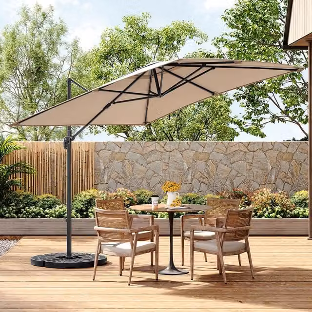 Livingandhome 3m Cantilever Garden Parasol with Fillable Base in Beige