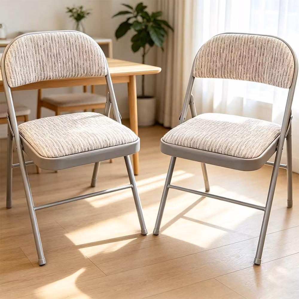 Ventryn Grey Striped Upholstered Folding Chairs, 2 Pack – 2