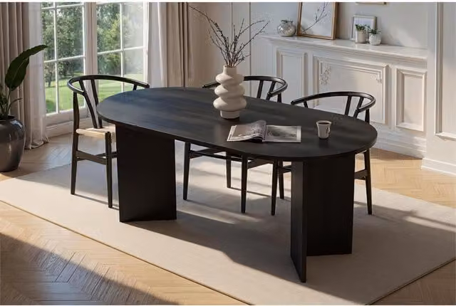 Decortie Sablin Oval Dining Table in Black Wood