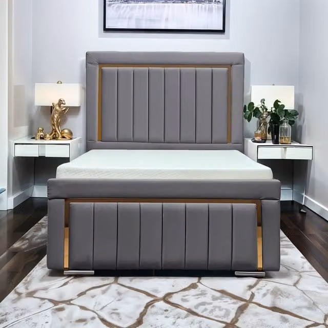 UK Bed Furniture Princess Gas Lift Ottoman Upholstered Bed in Grey, W/D/H: 180 x 200 cm – 1