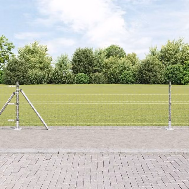 Berkfield Home Euro Fence with 13 Flanged Posts, Galvanised Steel, Silver/Grey, W: 25 m, H: 0.6 m