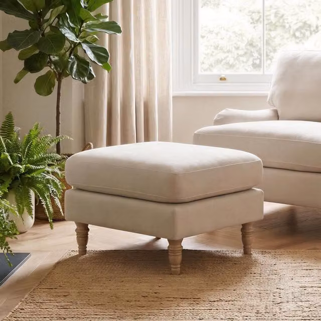 Furniturebox UK Bernie Green Chenille Fabric Footstool in Beige