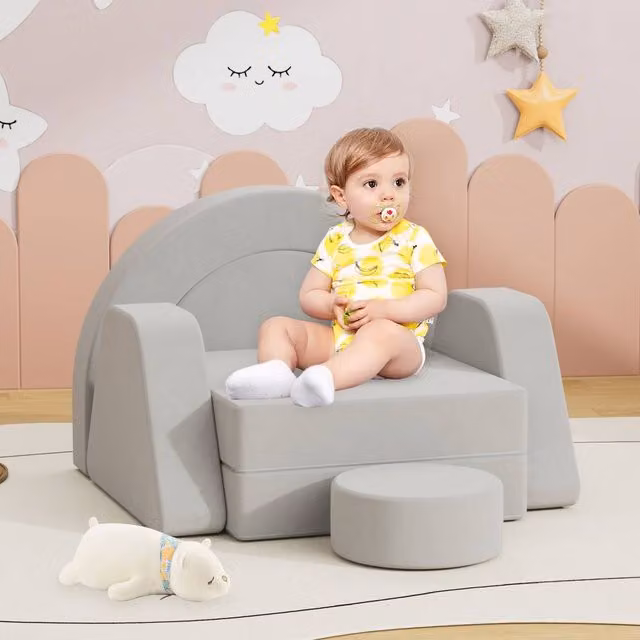 KEEPREAPER Soft Modular Kids Play Couch with Scatter Cushions in Grey