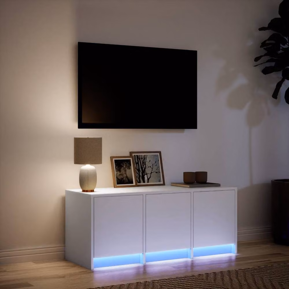 Berkfield Home Modern White TV Cabinet with Integrated LED Lighting, W/D/H: 97 x 34 x 40 cm – 2