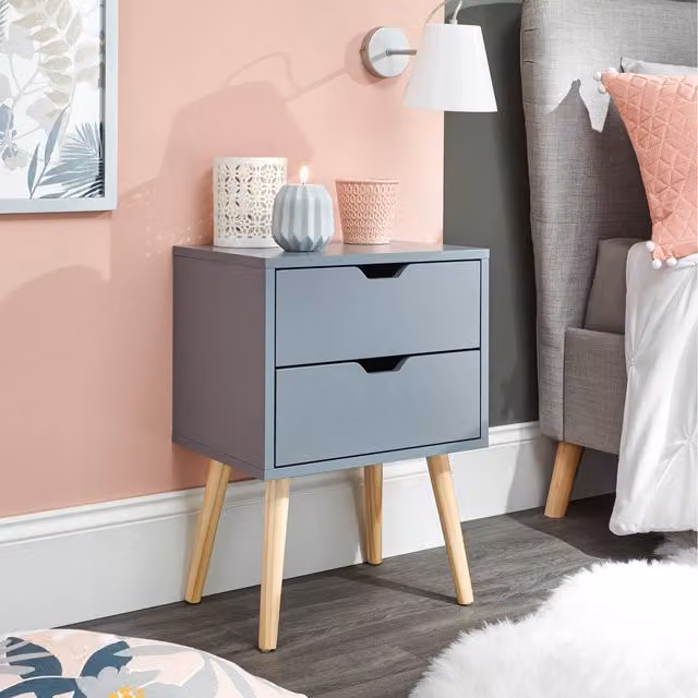 GFW Nyborg Single 2 Drawer Bedside Cabinet in Dark Grey