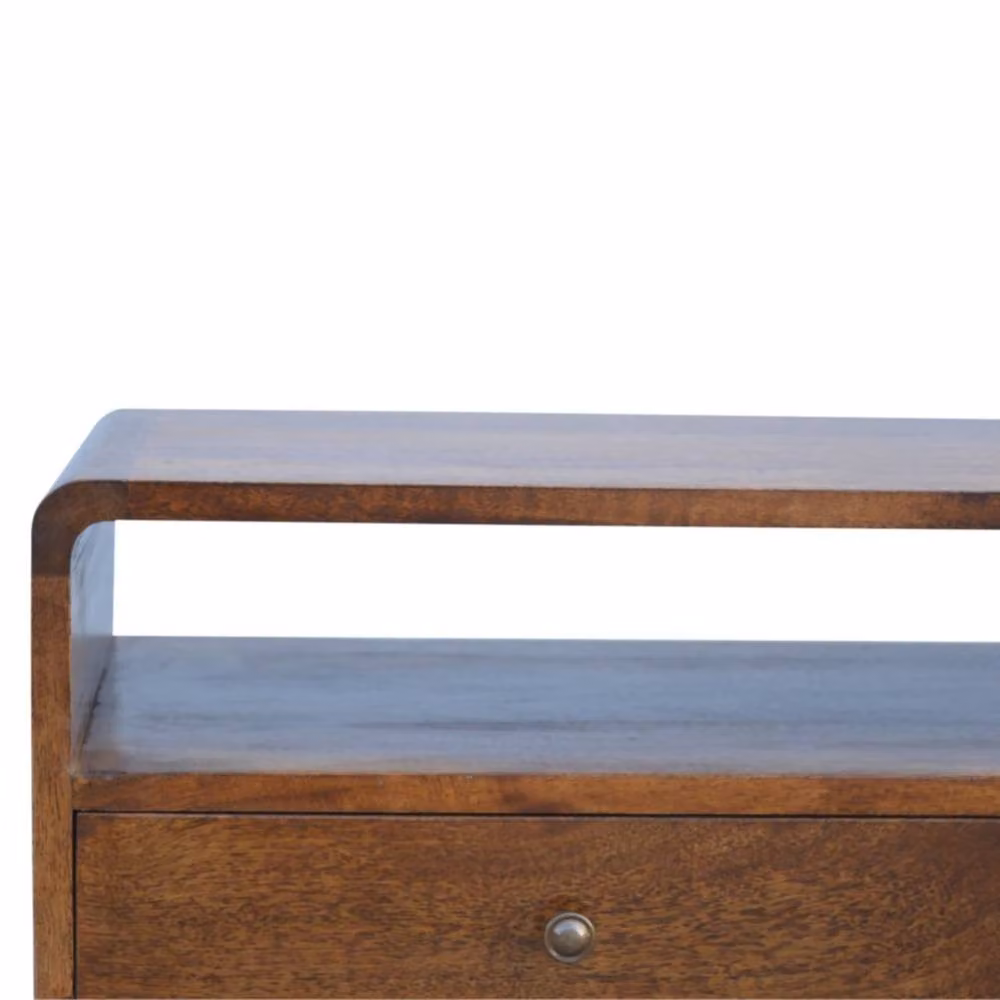 Wyld Haus Ostuni Low Curved Mango Wood TV Unit with 2 Drawers and Shelf in Brown – 4