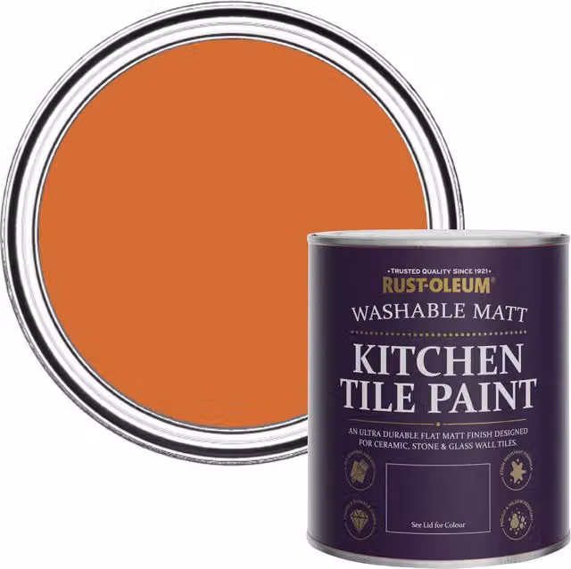 Rust-Oleum Tiger Tea Kitchen Tile Paint in Matt Orange, 750ml – 1