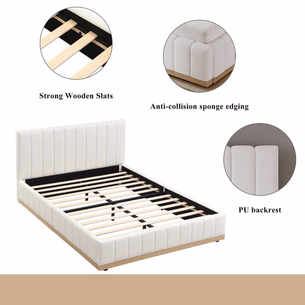 ModernLuxe Upholstered Double Bed with Lift Up Base in White, W/D/H: 140 x 204 x 89 cm – 2