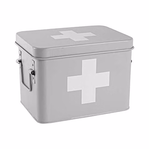 Harbour Housewares Vintage Metal First Aid Box in Grey with Handles