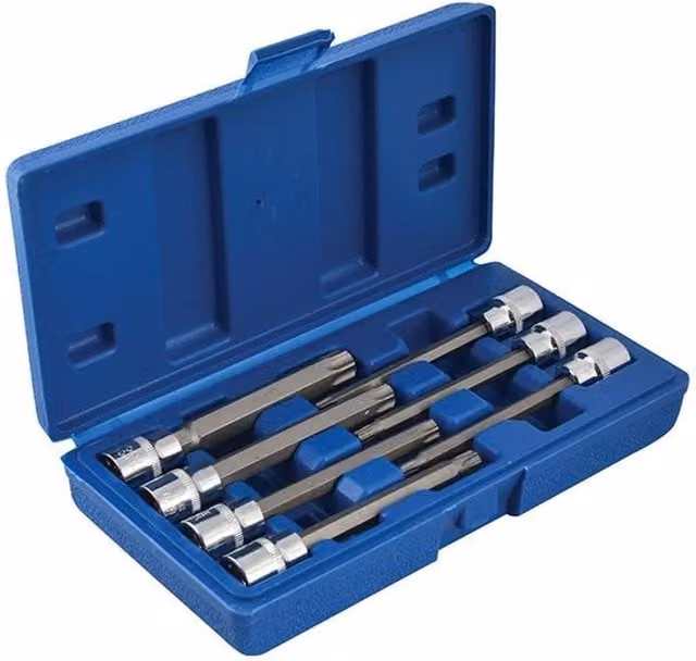 Bluespot Tools 7 Piece 3/8in Drive Extra Long Torx Screwdriver Bit Set in Chrome Vanadium Steel