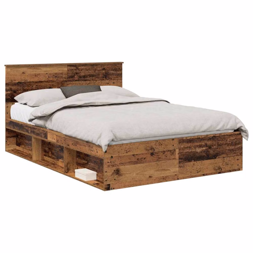 Berkfield Home Bed Frame with Headboard in Brown Old Wood, W: 135 cm, L: 190 cm – 2