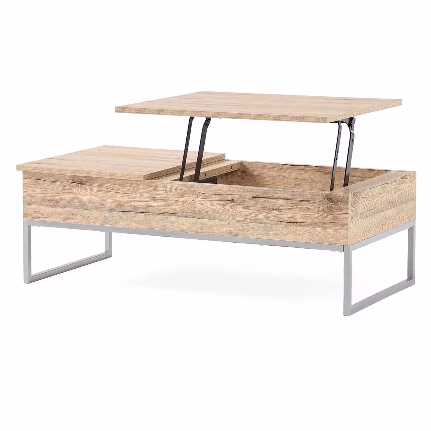 FWStyle Lift Up Storage Coffee Table in Light Oak and Brown with Metal Frame – 2