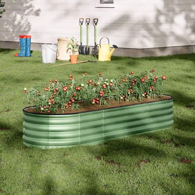 Breeins Oval Galvanised Steel Raised Garden Bed, Green, W: 240 cm, H: 42 cm, D: 42 cm