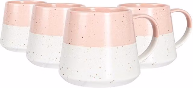 Nicola Spring Dipped Flecked Stoneware Belly Mugs, 370ml, Dusty Pink, Pack of 4 – 1