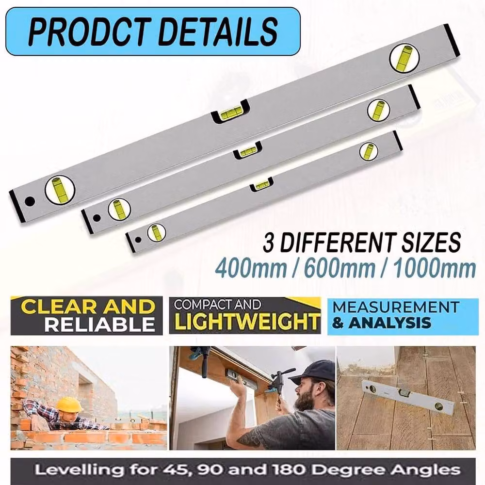 ATEK 3 Pack Shock Proof Silver Aluminum Alloy Magnetic Torpedo Spirit Level Set – 2