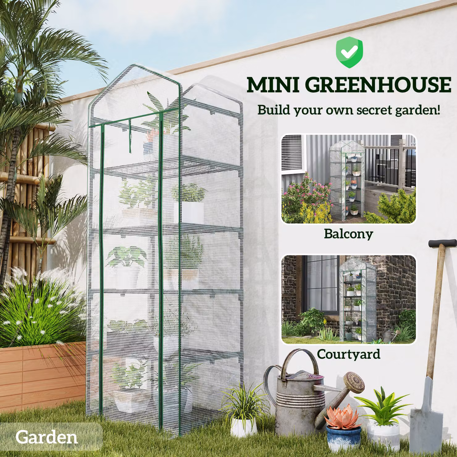 Outsunny Five Shelf Mini Freestanding Greenhouse with Roller Shelving in White, H: 193 cm, W: 69 cm, D: 60 cm – 4