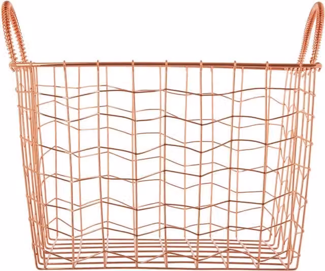 Orsina Stylish Wavy Grid Rectangular Gold Wire Basket with Handles