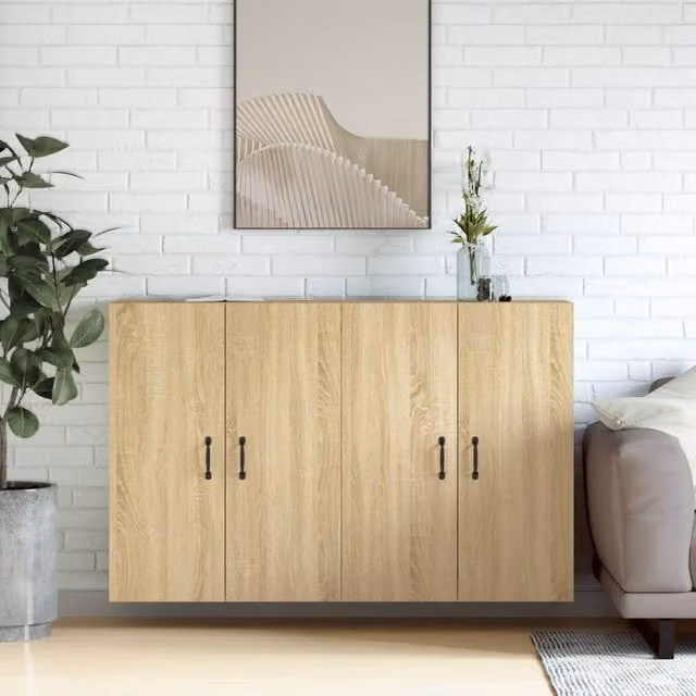 Berkfield Home Wall Mounted Cabinets, 2 Piece Set in Sonoma Oak, Light Tan