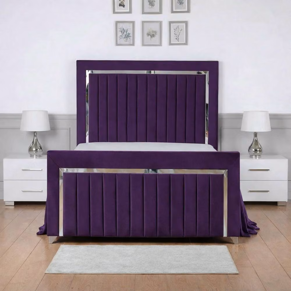 Living Comfort Bedz Chrome Edge Ottoman Gas Lift Storage Bed in Purple Velvet, Super King, W/D/H: 200 x 200 cm – 2