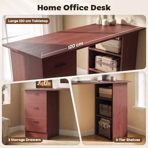 HOMCOM Modern Computer Desk with Drawers in Brown, W/D/H: 120 x 49 x 72 cm – 4